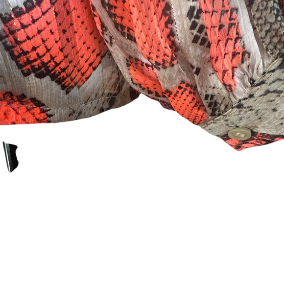 O c Small Orange Snakeskin Shimmery Sheer Long Sleeve Button Blouse - Picture 4 of 8